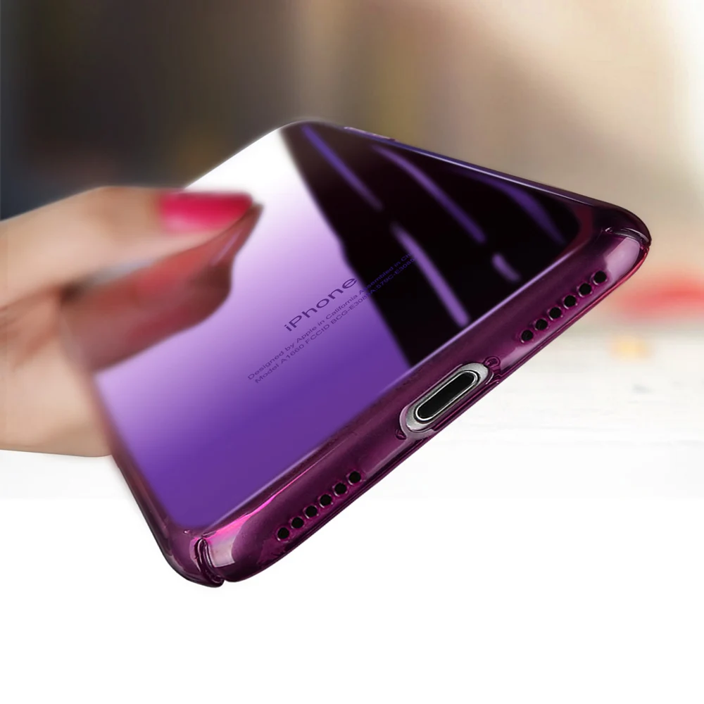 Голубой-лучевой Градиент прозрачный чехол для телефона для iPhone 11 8 7 6 6s Plus прозрачный жесткий PC задняя крышка для iPhone XS MAX XR X Coque capa - Цвет: Purple