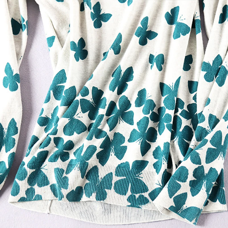 Women sweater light thin soft female knitted top ice silk printed slim long-sleeve spring autumn Sweaters