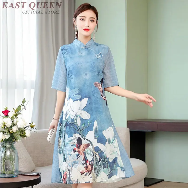 

Plus Size Cheongsam Dress Midi Elegant Chinese Dresses Summer 2019 Oriental Dress Vietnam Clothing Qipao Ao Dai Dress TA1736