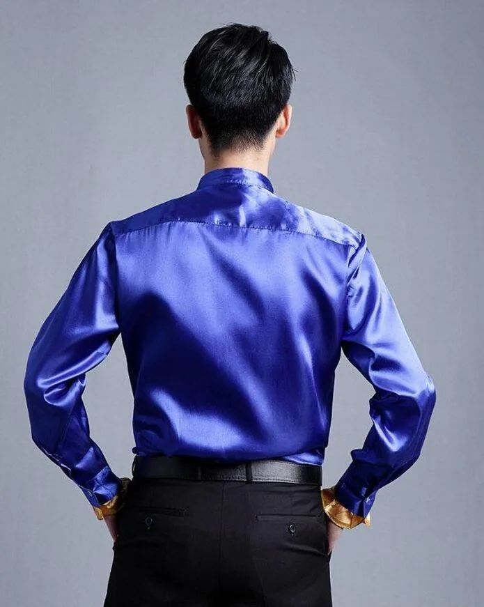 Королевский синий Кружевная рубашка Для мужчин подходит тонкий gollsy этап рубашка Для Мужчин's хора танцевальные костюмы торжественное