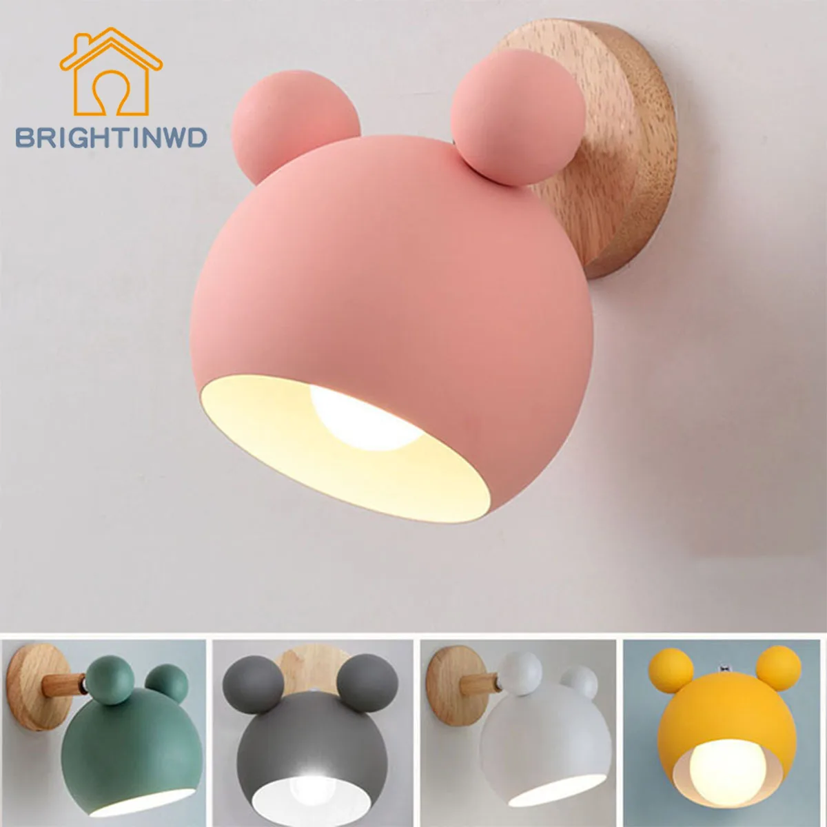 

Nordic Wall Lamp E27 Simple Modern Cartoon Character Macaron Bedside Lamp Wood Creative Bedroom Solid Wood Wall Lamp