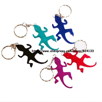 

factory cheap wholesale 500pcs/lot mixed colors beer bottle opener keychians,aluminum Gecko Liard shaped keychains free shipping