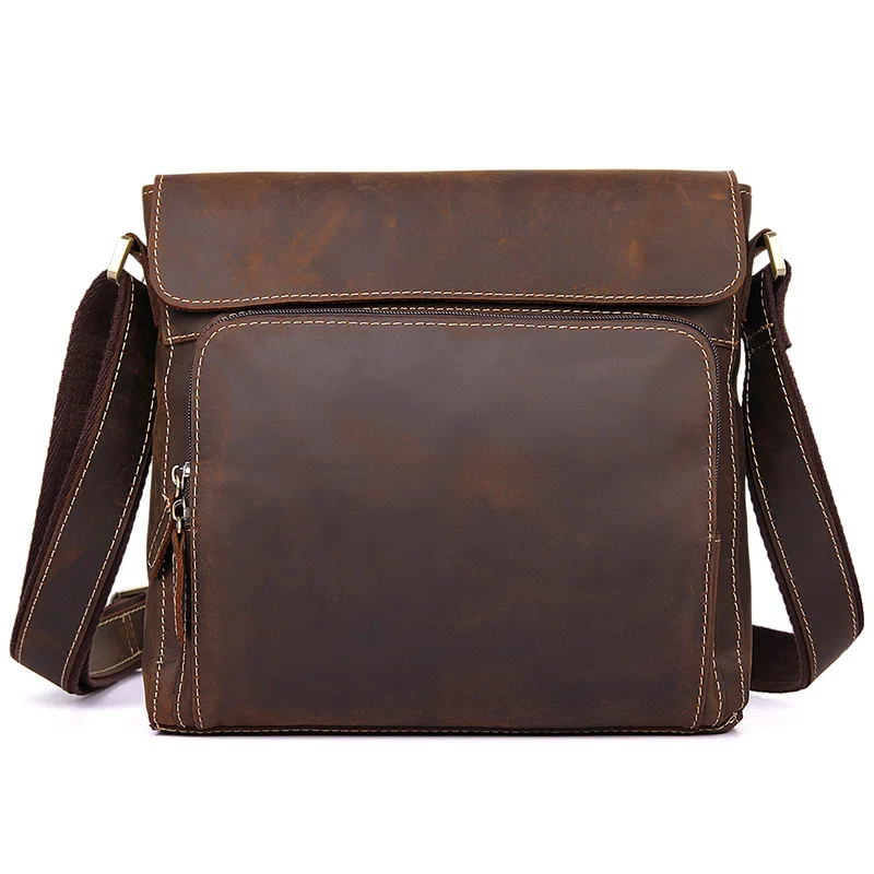 

Augus Genuine Leather New Style Fashion Design High Quality Brown Color Crossbody Bag Men Shoulder Bag Portable Bag 7051R
