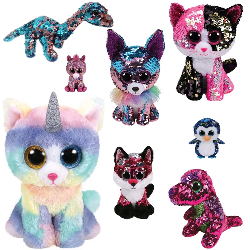 

Ty Black Sequin Cat Sequin Fox Bird Dog Draon Olw Sequin Dragon Plush Toys Big Eyes Eye Stuffed Animal Soft Toy Kids Gift