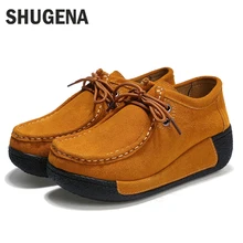 Eine SHUGENA Neuheiten echtes leder Solide Plain Round Toe Lace Up Sporting Dicken Plattform Pumpt Frauen Mode Freizeitschuhe