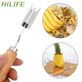 

HILIFE Pineapple Peeler Stainless Steel Wooden Handle Fork Pineapple Seed Remover Knife Fruit Tools Pineapple Slicer V-shaped