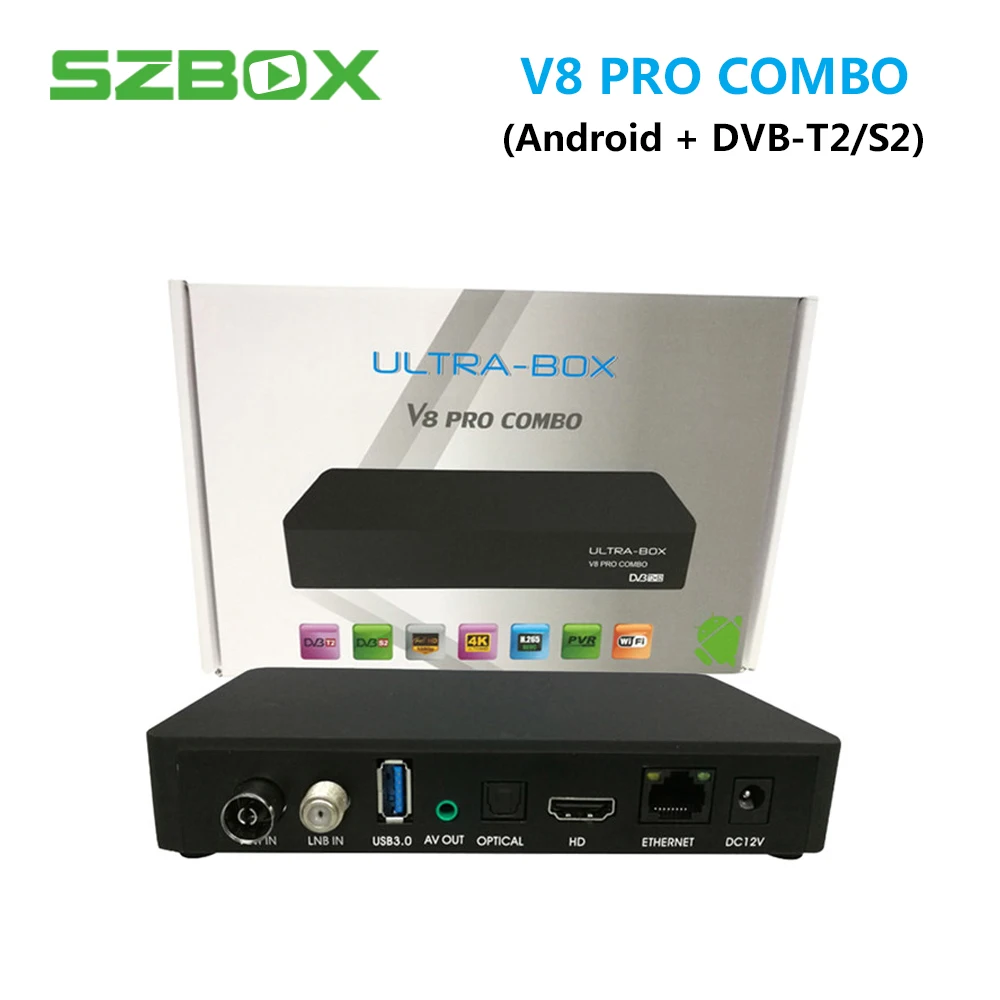 

V8 PRO COMBO Android 7.0 TV Box DVB-T2/S2 Digital Satellite Receiver 2.4G wifi H.265 4K Smart TV Box V8 Plus Combo TV Receiver