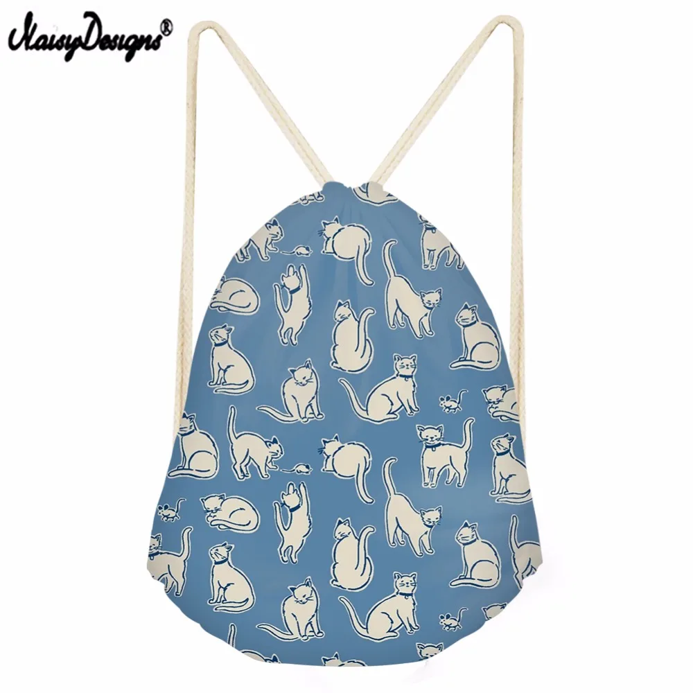 

Noisy Designs Fresh Style Cat Pattern Drawstring BagSack Back Pack Girls School Kawaii Cartoon 3D Printed Kids Beach Pouch Bags