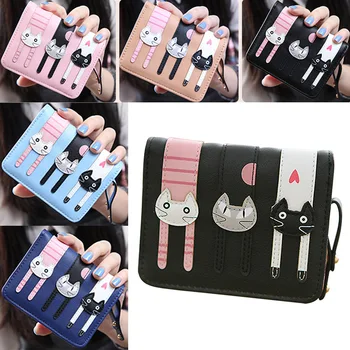 

New Women Mini Purse Lovely Cats Wallet Card Holder Purse Zipper Multiple Cards Holder For Girls New