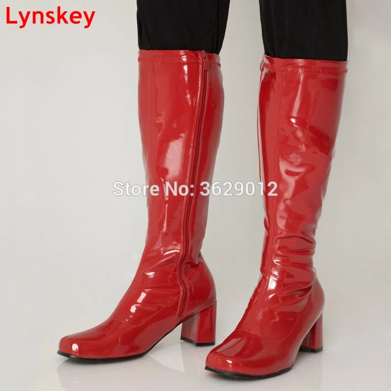 

Ladies Fashion Sexy Thick heel Boots Spring/Autumn Square Toe Knee-High Long Boots Candy Color High Heel Shoes