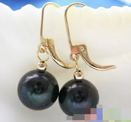 

hot sell new - free shipping 00158 BLACK ROUND FRESHWATER PEARL DANGLE EARRING