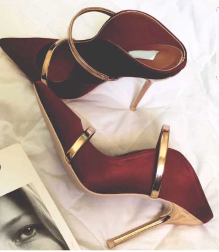 burgundy and gold pumps