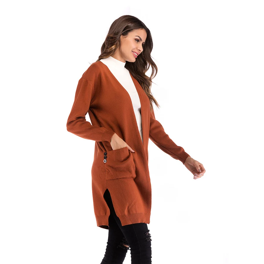 Gladiolus Long Style Autumn Sweater Women 2018 Long Sleeve Double Pockets Solid Casual Long Cardigan Women Knitted Jumper Coats (26)