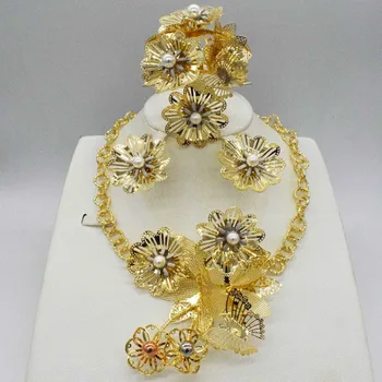 

HOT Fashion wedding Dubai Africa Nigeria African Jewelry set gold-color necklace Earrings romantic woman Bridal Jewelry Sets