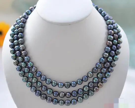 

song voge gem nanJ0578 3row peacock black round freshwater pearl necklace