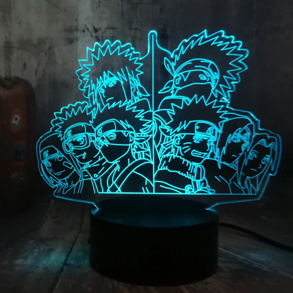 

Naruto Group Hatake Kakashi Uzumaki Naruto Uchiha Sasuke Anime Figure 3D Optical Illusion Night Light 7 Color Desk Lamp Kid Gift