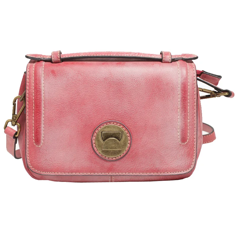 

Women Lady Genuine Leather Literature Retro Handmade Bag Pink Handbags Cow Leather Shoulder Bag Messenger Bags Satchels