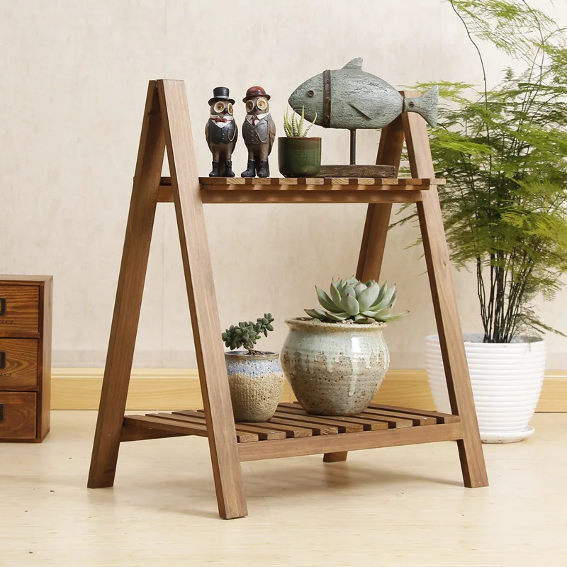Two-storey Simple White Flower Frame Plant Shelf with Solid Wood Double Outdoor Balcony Corner Shelf Two-storey Simple White Flower Frame Plant Shelf with Solid Wood Double Outdoor Balcony Corner Shelf