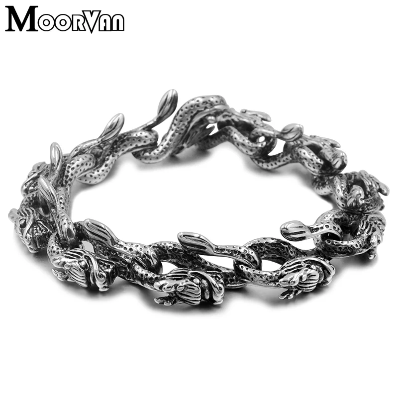 

Moorvan New Arrival Chinese Dragon Chain Men's Bracelets Stainless Steel Hip Hop Party Cool Bangle Bracelet Pulseira Masculina