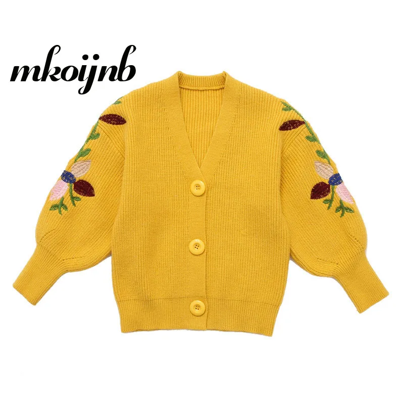 

Girl Cardigan Sweater 2018 Autumn Winter Children's Clothing Knit Sweater Girl Embroidered Knitted Flowers Coat Sweater 4-12year