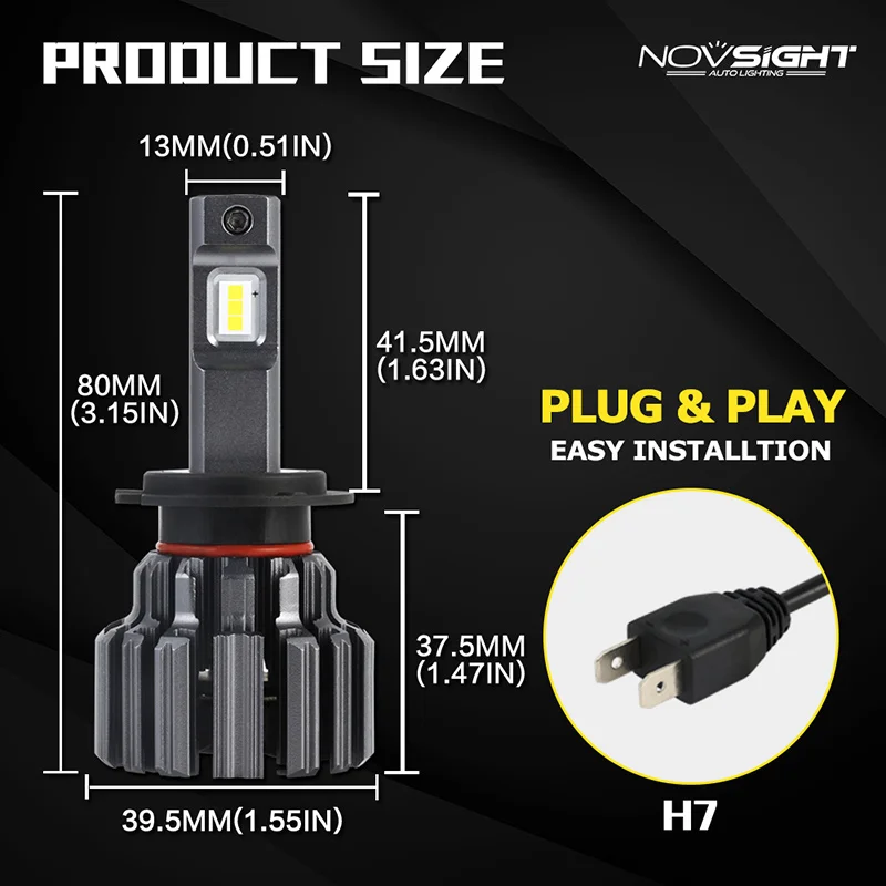 2 шт. NOVSIGHT H7 светодиодный Автомобильная передняя фара 7200LM 90 Вт ПАРА светильник лампы для авто 6000 К Белый Свет 12V 24V налобный фонарь с Класс светодиодный чипы