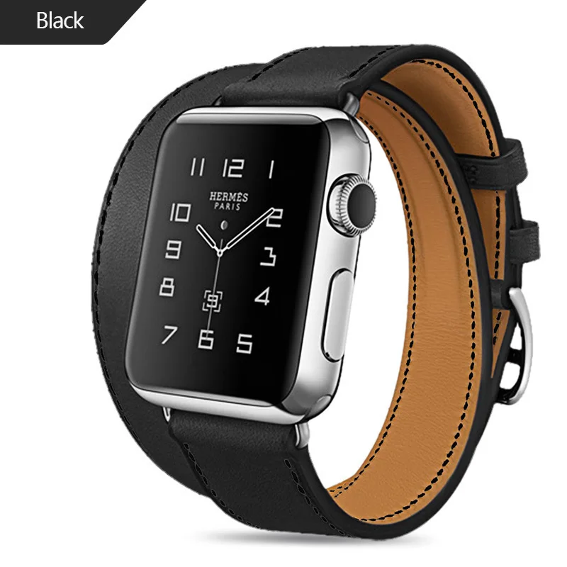New 44mm Genuine Leather Band for Apple Watch Series 4 3 2 1 Double Tour Bracelet Leather Strap Watchband 38mm sport 42mm woman