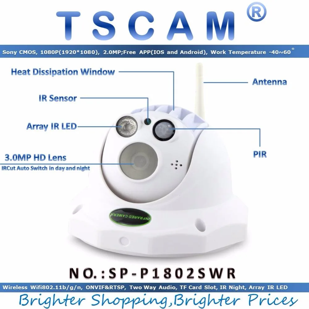 TSCAM new SP P1802SWR Wireless Full HD 1080P 2 0MP Dome IP Camera PIR Alarm P2P