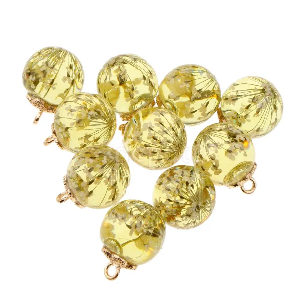 10pcs Dried Flower Glass Ball Pendant with Flower Cap DIY Earring Dangle Craft Findings Loose Beads