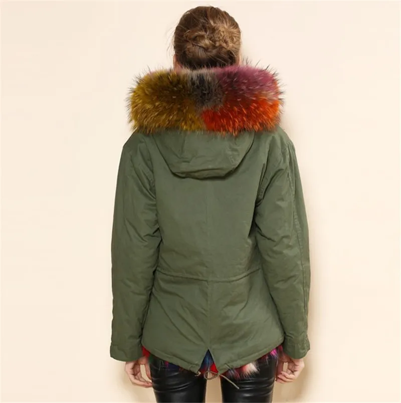 Красочная короткая стильная теплая зимняя верхняя одежда с натуральным лисьим мехом внутри пальто с большим меховым воротником Куртка mr мех для девушек парка