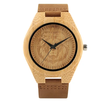 

Simple Design Lion Carving Wood Watch Natural Bamboo Wooden Watches Mens Watch with Import Precise Japanese Quartz Movement