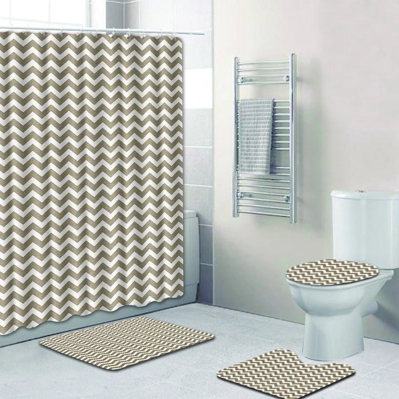 

Bathroom Curtain Mat Non-Slip Toilet Lid Cover Rug Waterproof Bath Decoration Printing Shower Useful