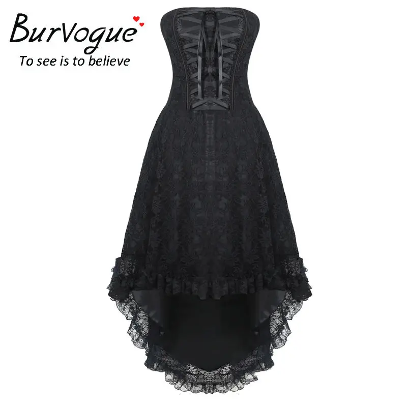 Burvogue Steampunk Corset Dress Gothic Overbust Lace Up Vintage Bustier