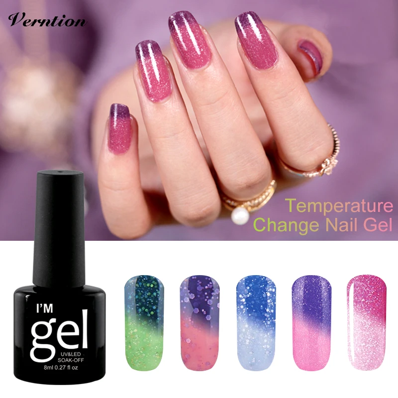 

Verntion 8ml Thermo Changing Gel Varnishes Nail art Soak Off Mood Chameleon Temperature Change Color UV Nail Gel Polish Lacquer