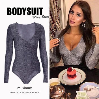 

2018 Winter Women Sexy Bodysuit Autumn Solid Long Sleeve Bodycon V Neck Fitness Bodysuit For Women Female