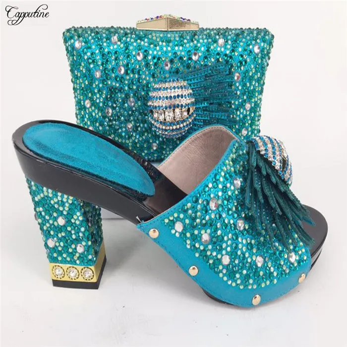 

Nice high heel pump shoes and evening bag set with stones for wedding/party 227-6, heel height 9cm