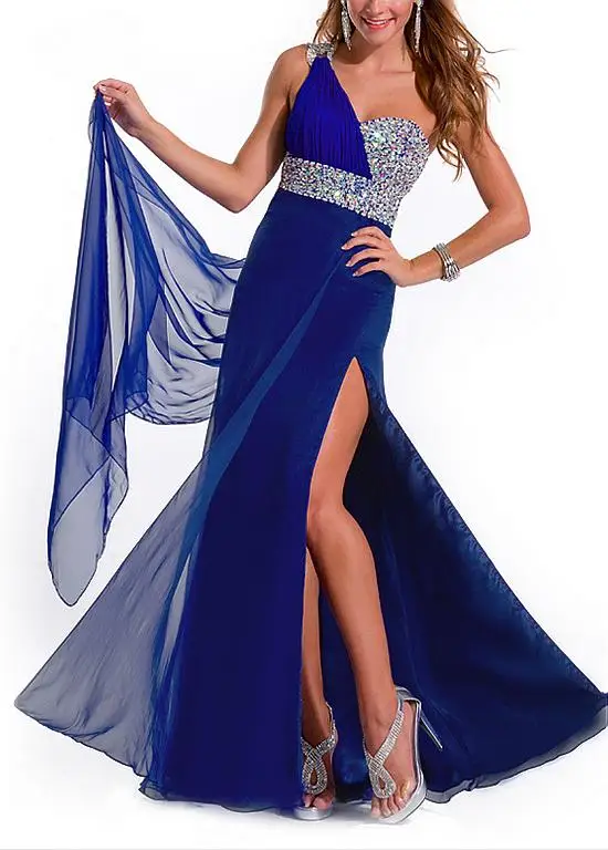 2016 Royal Blue One Shoulder Greek Style Straight Evening Dresses