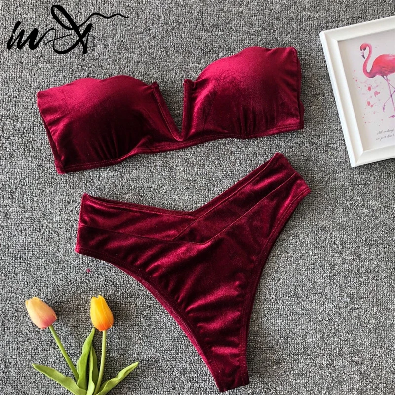 burgundy velvet bikini