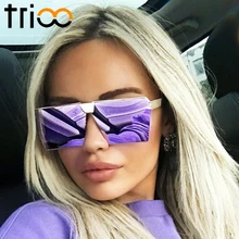 TRIOO плоский верх Квадратные Солнцезащитные очки для женщин большие Металлические оттенки высокое качество Oculos негабаритных UV400 защита Светоотражающие линзы Lunette