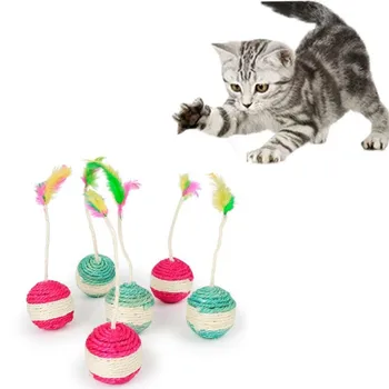 

Funny Pet Cat Kitten Toy Rolling Sisal Scratching ball Cat Kitten Play Dolls Tumbler Ball Pet Toys Interactive Feather ToyD2