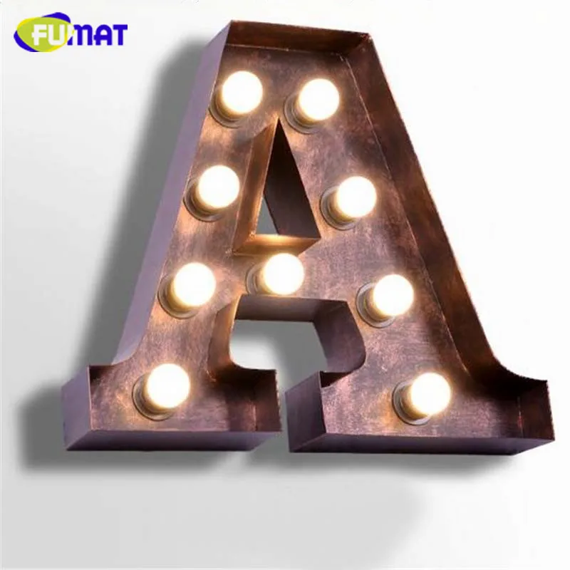 

FUMAT Vintage Letters Lamps Loft Industrial Logo A Wall Sconce Iron Billboard Wall Light Bedroom Bedside Lamp Metal Letter Light