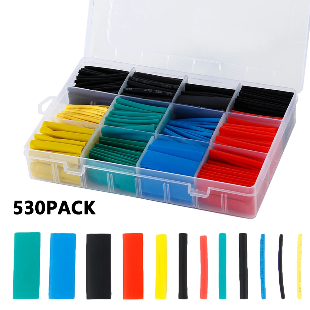 

530pcs Heat Shrink Tubing Insulation Shrinkable Tube Assortment Electronic PE Wire Cable Sleeve Kit Good Quality
