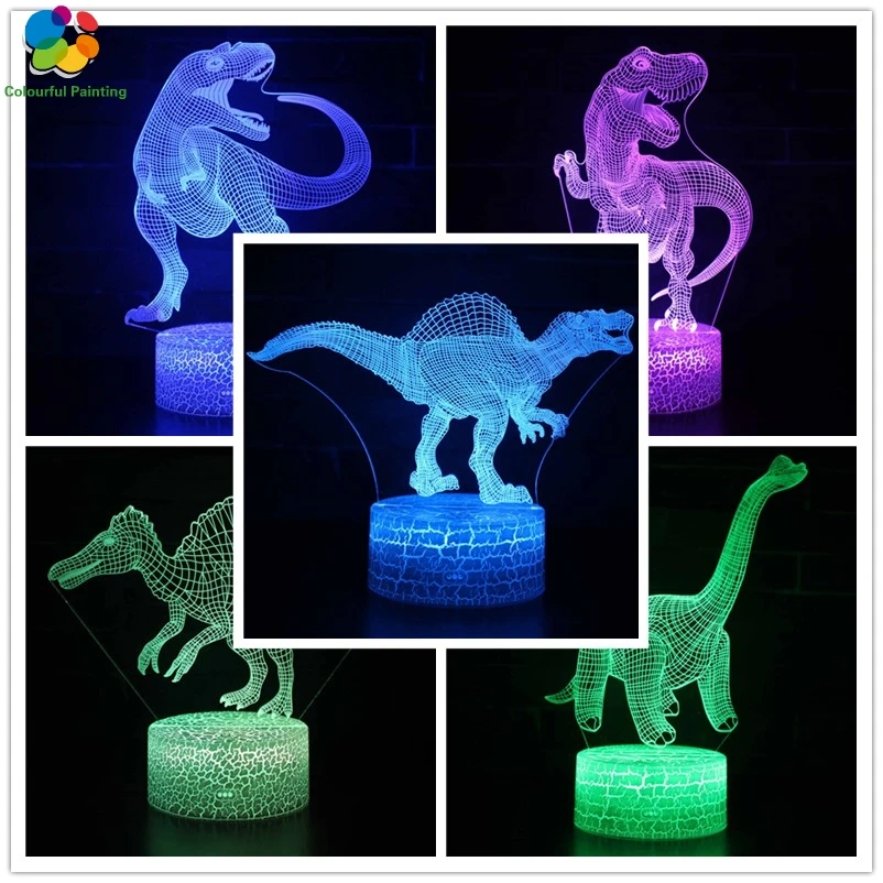 

Remote Control Dinosaur 3D Light LED Crack Base Illusion Night Light 7 Colors Changing Mood Lamp 3AA Battery Powered USB Lamp 3