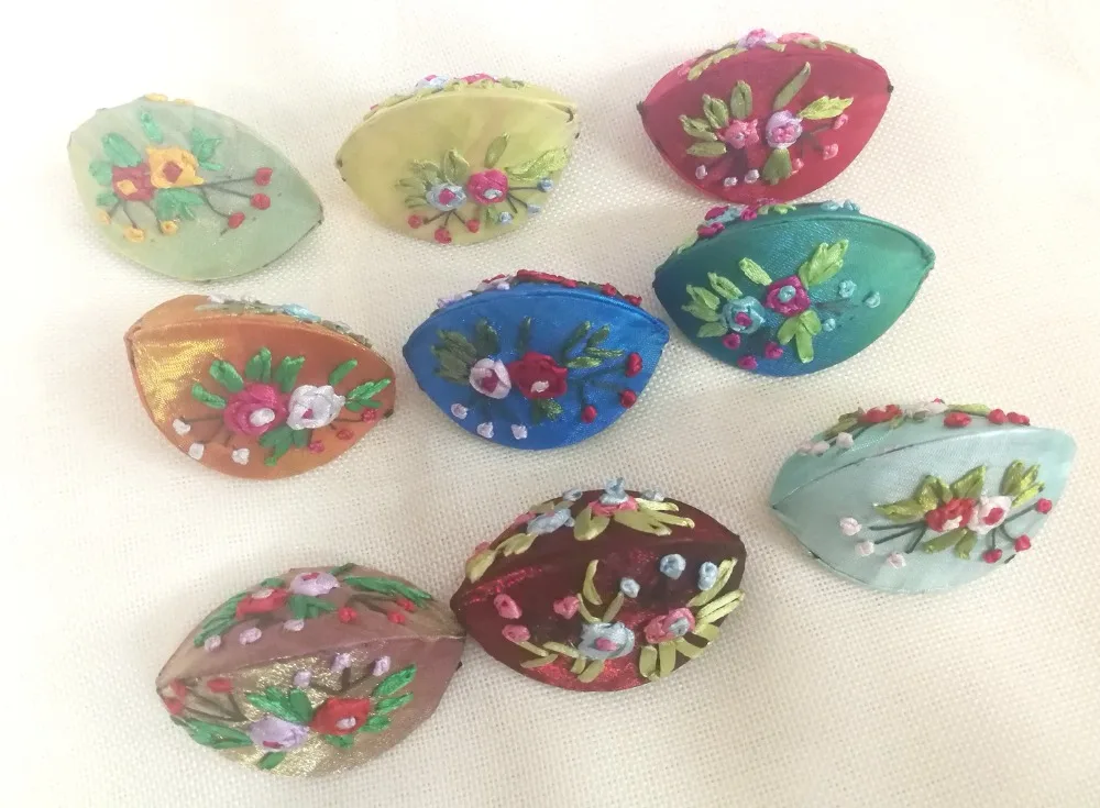 

10pcs Mixed colors Shell shape Embroidery handmade flower Brocade Silk Coin Bags, Purse, Jewelry Bags, rings bag, earring bags