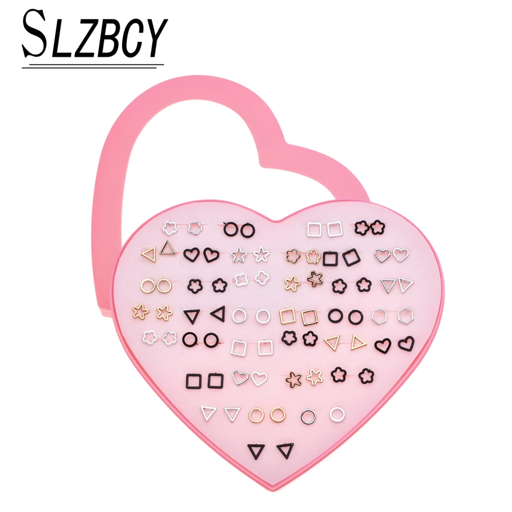 

SLZBCY Cute Women 36 Pairs/Set Resin Stud Earrings sets Small Heart Geometric Mix Anti Allergy Earring Fashion Jewelry Gifts