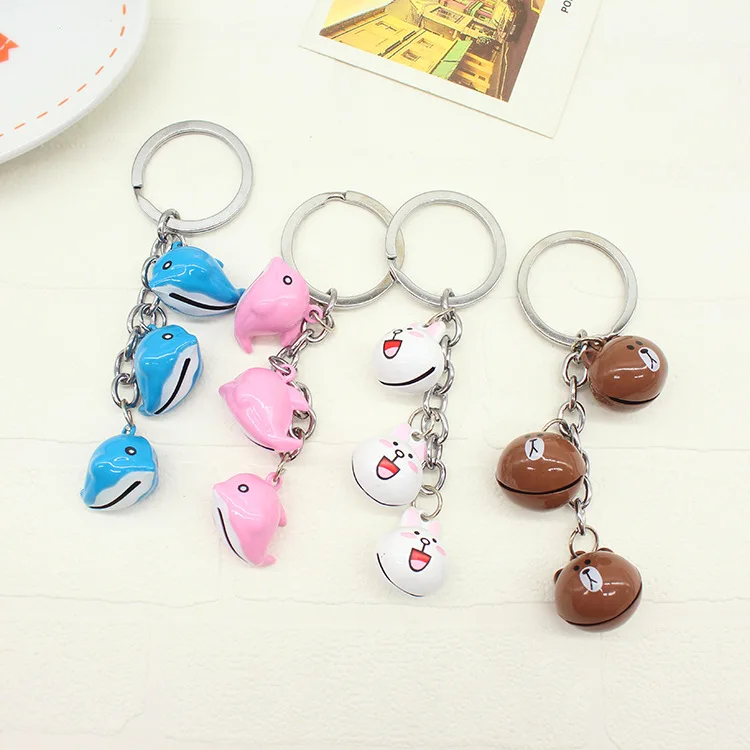 

Cartoon Rilakkuma Bear Brown Bunny Cony Hello Kitty Keychain Crystal Bell Trinket Metal Key Chains Car Bag Pendent Charm