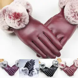 Женские черные кожаные перчатки осень-зима теплые кроличьи меховые варежки теплые и зрелые перчатки 2019 модный подарок дропшиппинг