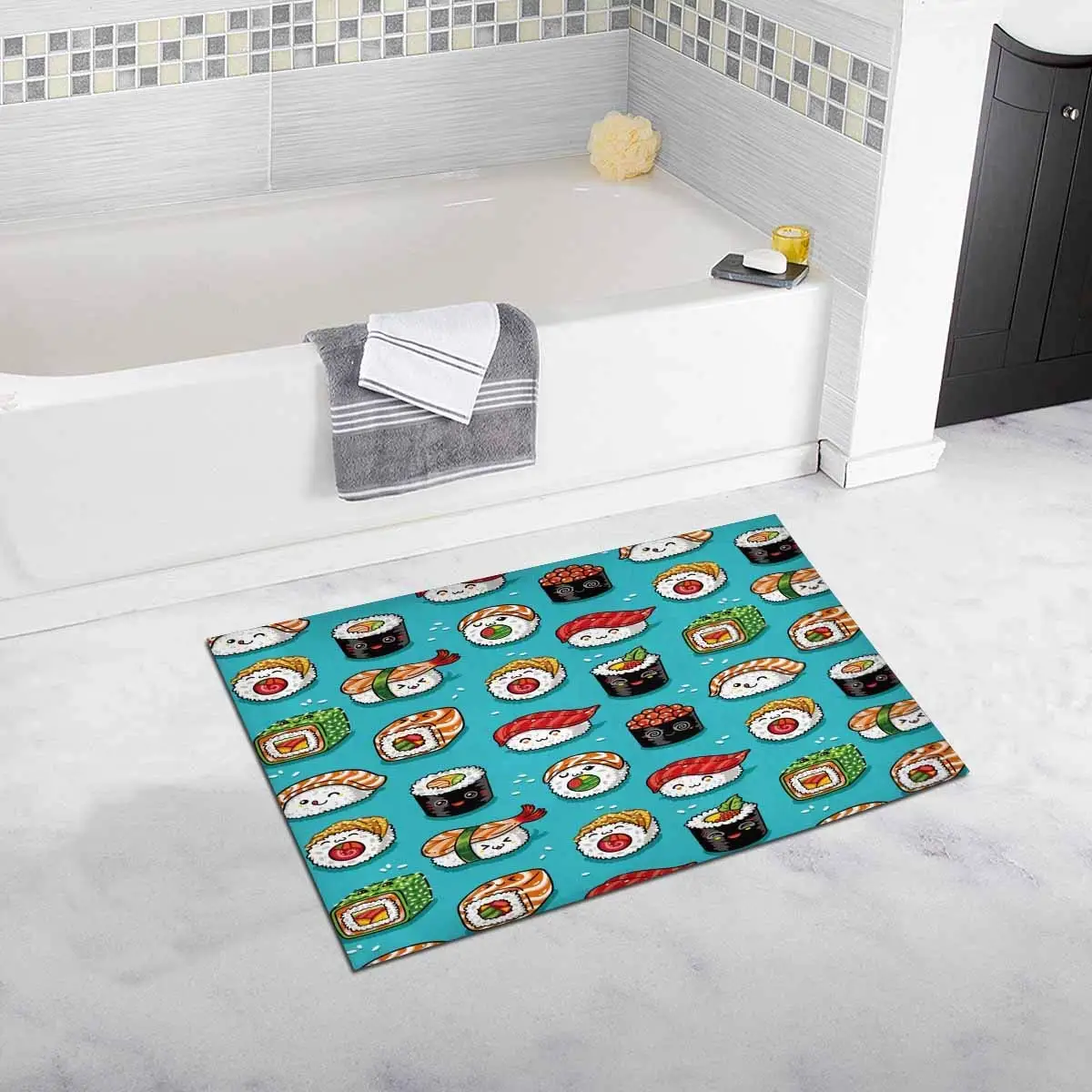 Kawaii Japanese Emoji Sushi Funny Food Door Mats Kitchen Floor Bath