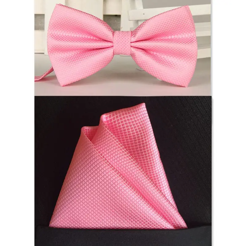 pink SHENNAIWEI Шелковый однотонный деловой галстук-бабочка для мужчин, винтажный фиолетовый, черный, желтый, серебристый Свадебный галстук-бабочка, карманный квадратный платок, набор, lote - Цвет: pink