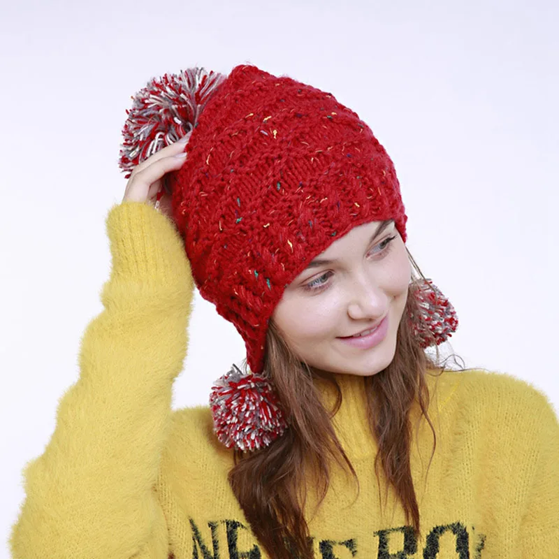 Runmeifa 2018 новые Для женщин зимняя шапка для Для женщин Весна Kintted Шапки женский теплый Skullies шапочки с помпоном Для женщин Кепки