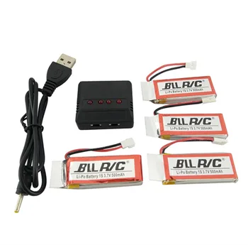 

BLLRC Drone Battery Charging Set 4 x 3.7V 500mAh LiPo + 1 to 4 Balance Charger for Hubsan H107L H107C H107D X5C X11C UDI U816